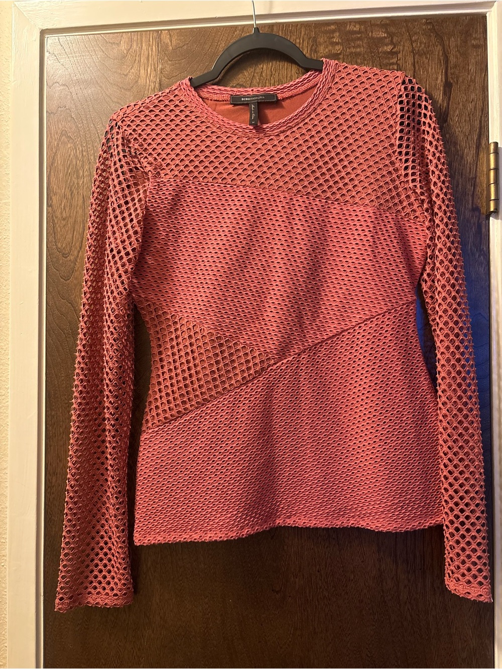 BCBGMaxAzria Coral Pink Mesh Long-Sleeve Top